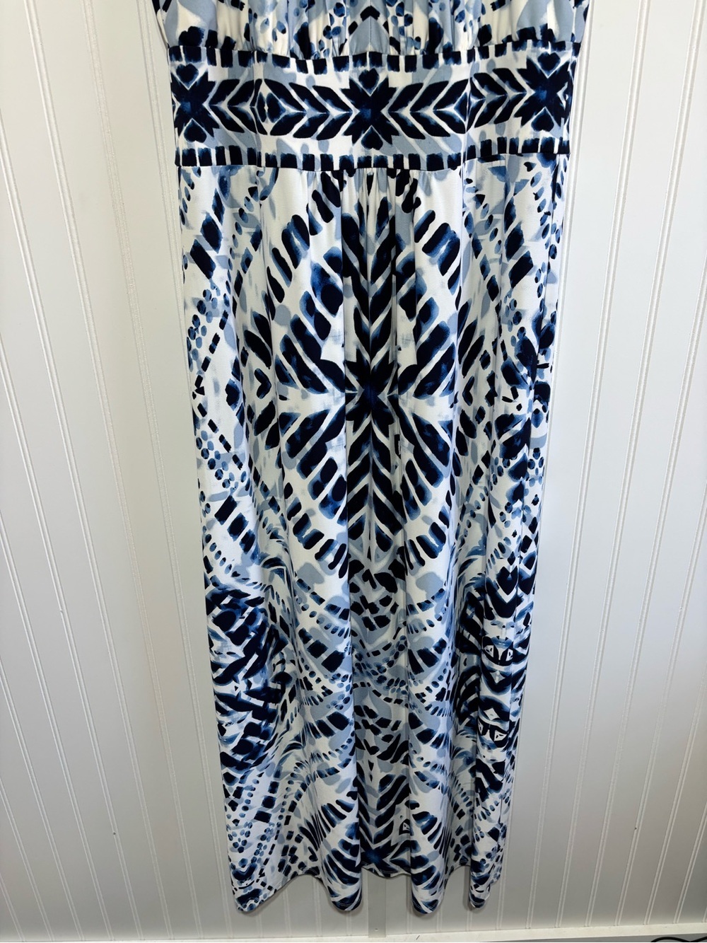 Chico’s Blue White Geometric Halter Maxi Dress Resort Vacation Boho 2/ Large - Picture 6 of 13
